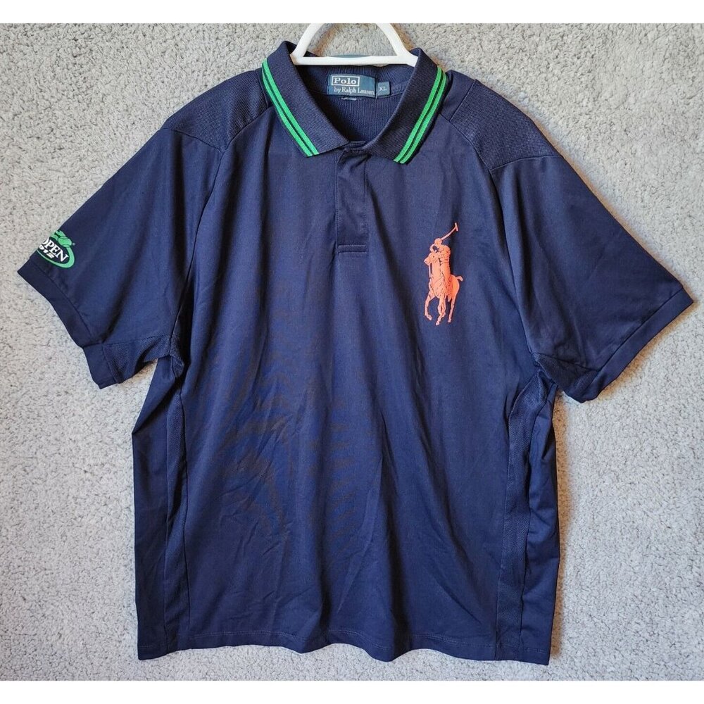 Polo Ralph‎ Lauren US OPEN 2012 Big Pony Snap Collar Navy Polo Shirt Size XL